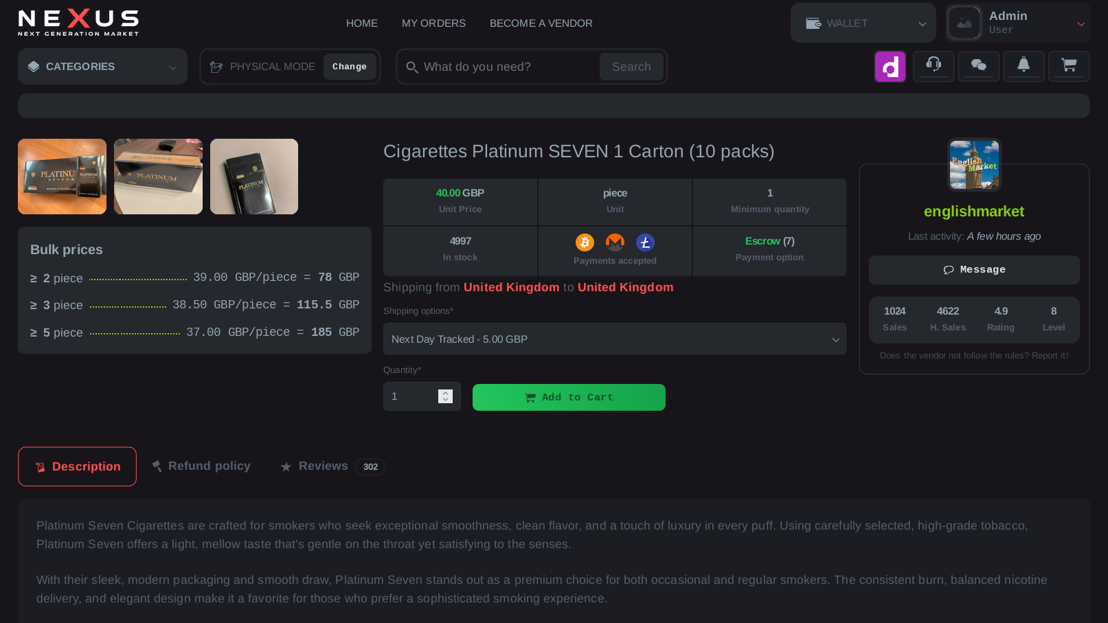 Nexus Market Main Dashboard