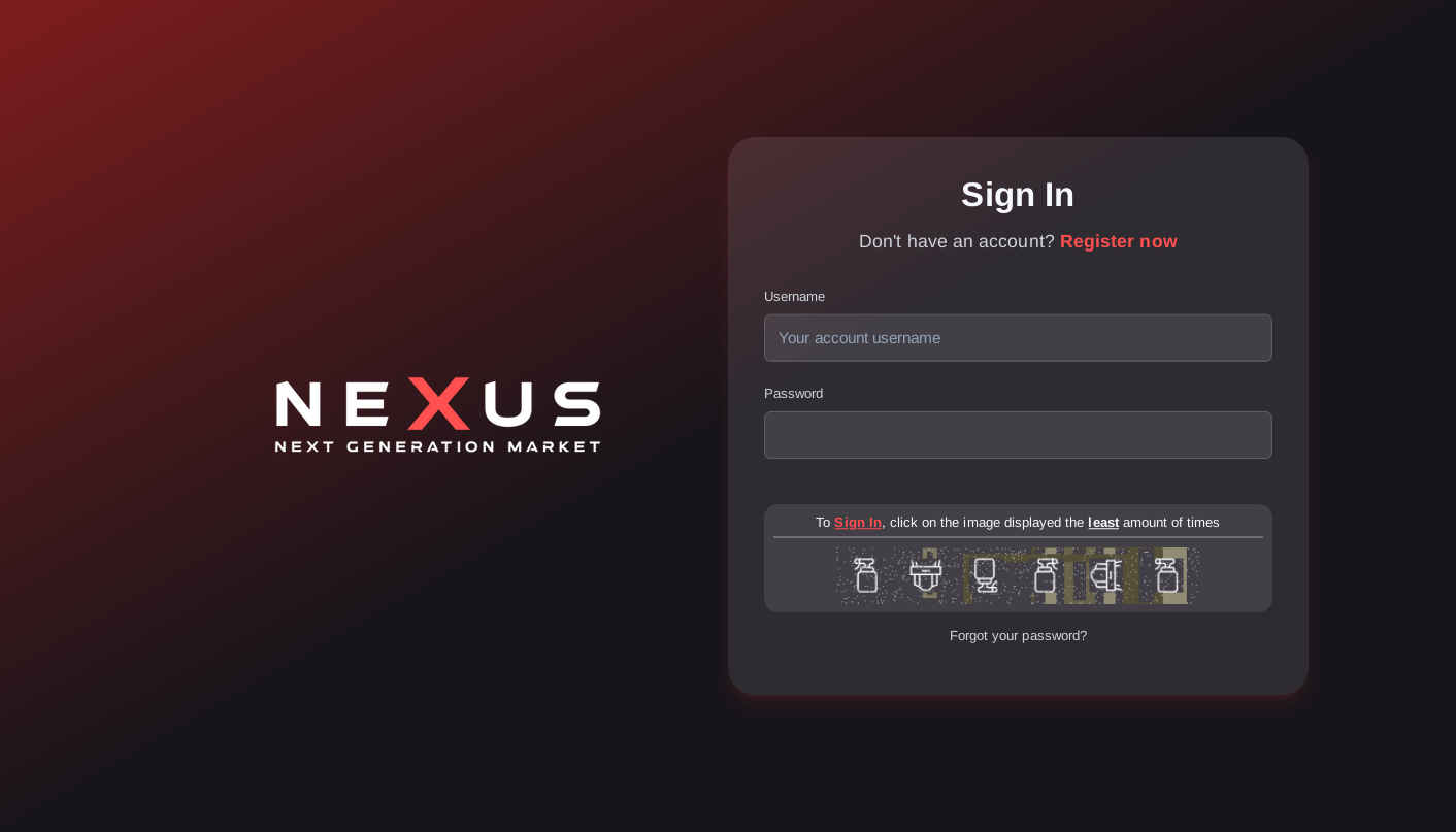 Nexus Market Login Interface